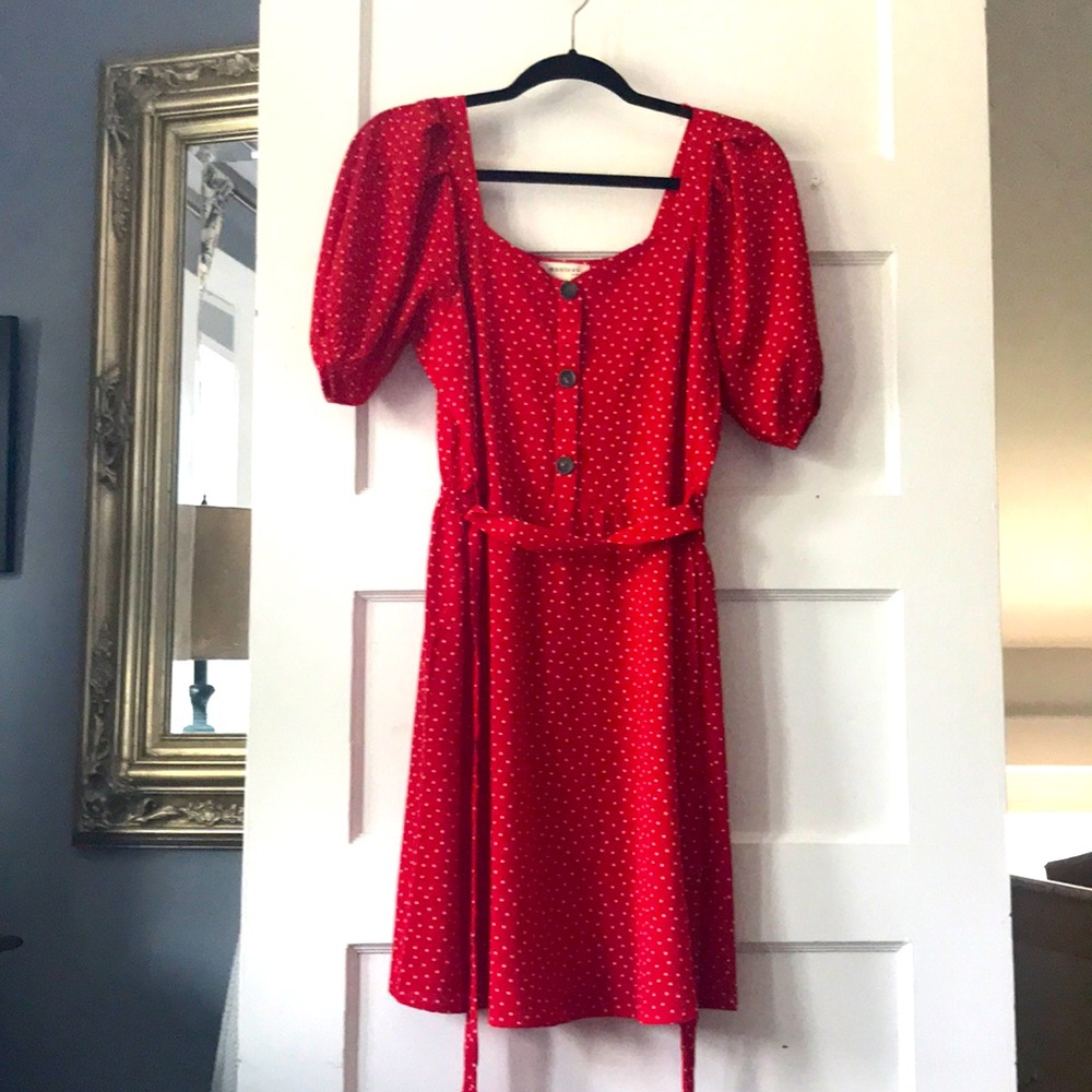 Monteau Red dress with polkadots and buttons